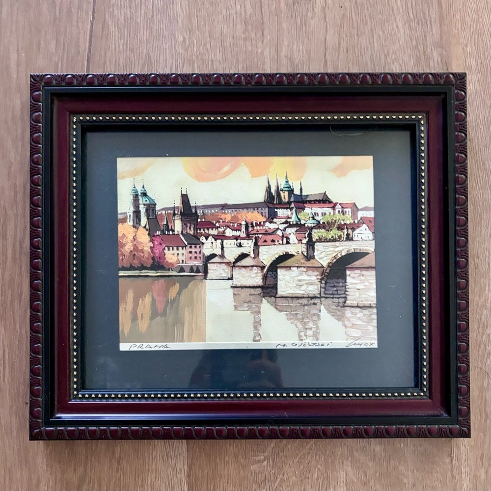 M. Gjeciaci‎ Original Acrylic Painting "PRAHA" Signed 2007, Cityscape Of Prague